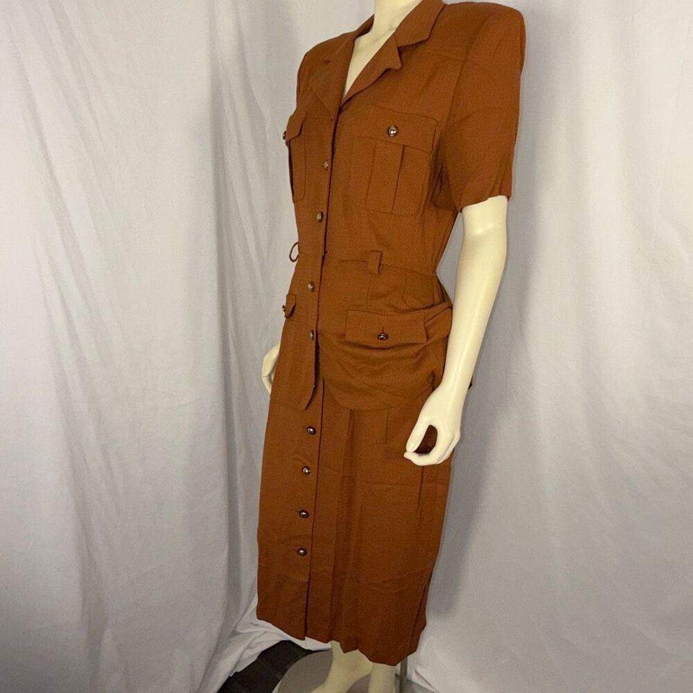 Vintage 90s Danny & Nicole Rust Brown Faux Two Piece Dress Rayon Midi Made in US - Picture 11 of 15